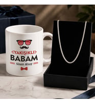 BK Gift Kişiye Özel Babalar Günü Tasarımlı Beyaz Kupa & Kral Zincir Kolye -5, Babalar Günü Hediyesi