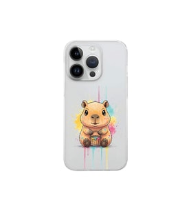 iPhone 14 Pro ile Uyumlu Splash Kapibara Tasarımlı Şeffaf Silikon Kılıf