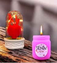 Led Işıklı Tasarım Fanus ve Kokulu Mum Hediye Seti  Arkadaşa Sevgiliye Anneye Hediye (Model 7)