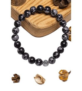 Sertifikalı Karlı Obsidyen Taşı Bileklik - Gümüş Aparatlı