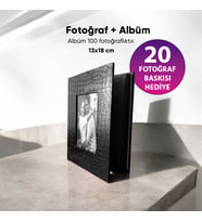 100 Fotoğraf Kapasiteli 13x18 Albüm + 20 Fotoğraf Baskısı Hediye (Siyah)