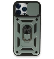 Newface Apple iPhone 15 Pro Kılıf Pars Lens Yüzüklü Silikon - Yeşil