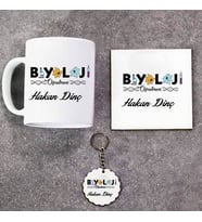 Biyoloji Öğretmeni Kupa Bardak Altlık ve Anahtarlık Hediye Seti (Model 1)