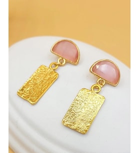 Pembe Kedi Gözü Sıvama Altın Kaplama Küpe