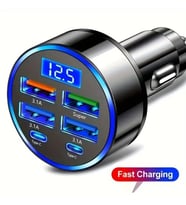 6 Portlu Hızlı Araç Şarj Cihazı – 4 USB + 2 Type-C Çıkışlı Dijital Göstergeli Oto Şarjı