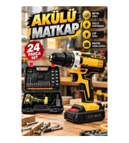 24W Darbeli Akülü Matkap Seti – Metal Dişli, Çift Batarya, LED Işıklı ve 24 Parça Aksesuarlı