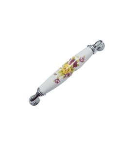 BEYAZ PORSELEN KULP KROM AYAK SARI ÇİÇEKLİ 128 MM / 5 ADET