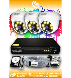 ELITCAM 3 Kameralı Dome 3 İç Kamera Set 100 GB HDD Full HD Renkli Gece Görüşlü Güvenlik Kamerası Sistemi