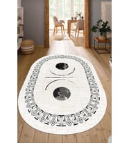 Dijital Baskılı Kaymaz Taban Yıkanabilir Oval Salon Halısı Mutfak Halısı Yolluk NDO-SD-1067 (Bej)