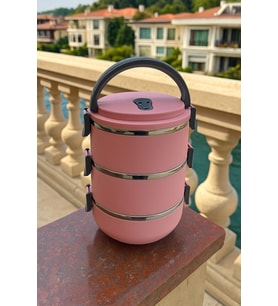 3 Katlı Sızdırmaz Yemek Termosu Pembe Tek Kişilik