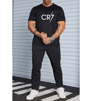 Unisex Cr7 Baskılı 2'li Eşofman Takımı (Siyah)