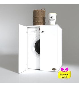 Kenzlife çamaşır makinesi dolabı kapaklı tatyana byz 90*70*60 banyo ofis arkalıksız + tekli duvar rafı hediyeli (Karışık)
