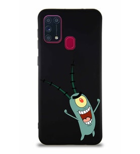 Samsung Galaxy M31 Soft Premier Kapak Plankton Tasarımlı Silikon Kılıf - Siyah (Şeffaf)