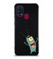 Samsung Galaxy M31 Soft Premier Kapak Plankton Tasarımlı Silikon Kılıf - Siyah (Şeffaf)