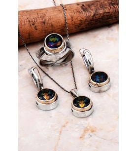 Mistik Topaz Taşlı Tasarım Elişi Gümüş Set 2293