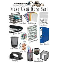 Masa Üstü Ofis Paketi 13 Parça Fotokopi Kağıdı Metal Evrak Rafı Metal Kalemlik Zımba Makinesi Teli Delegeç Çöp Kovası Küp Notluk (Siyah)