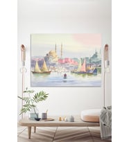 İstanbul Şehir Manzara Pastel Renkli Dekoratif Kanvas Tablo