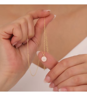925 Ayar Gümüş Taşlı Papatya Kolye (Gold)