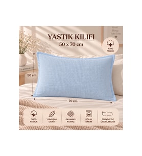 %100 Pamuk Müslin Yastık Kılıfı 50x70 cm Mavi