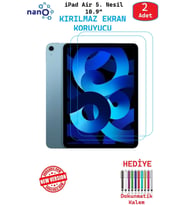 2 ADET iPad Air 5. Nesil 10.9" Tablet Tam Uyumlu Ekran Koruyucu Şeffaf Cam Nano HD Esnek Kırılmaz