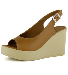 Erkan Saçmacı Mathilda Taba Hakiki Dana Derisi Dolgu Topuklu Slingback Sandalet