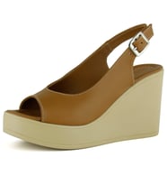Erkan Saçmacı Mathilda Taba Hakiki Dana Derisi Dolgu Topuklu Slingback Sandalet