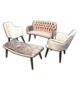 Berjer 12492 ÇAY SET Kayın Metal Beyaz Kapitone Babyface Kumaş Chester El Yapım (Krem)