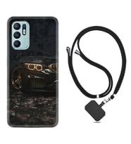Oppo Reno 6 Kılıf Silikon Boyun Askılı İpli Desenli Silikon Black Car 1768