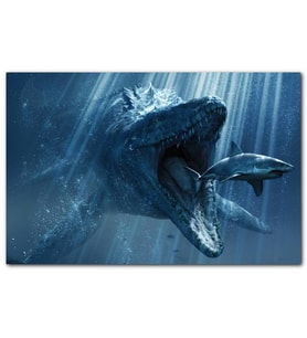 Cakatablo Jurassic World Megalodon ve Büyük Beyaz Köpekbalığı MDF Tablo