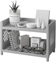 Amaçlı 2 Katlı Organizer Raf – Plastik Düzenleyici Stand – Banyo, Mutfak, Masaüstü ve Ofis İçin – 25 x 18 cm (Gri)