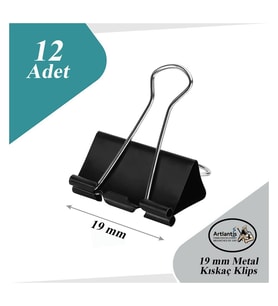 Çelik Kıskaç Klips 19 mm 12 Adet 1 Paket Metal Mandal Binder Clips Kıska 30 Sayfa Kapasiteli Çok Amaçlı Kullanım