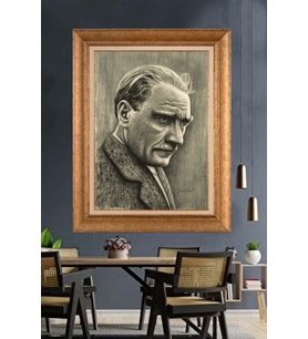 Altın Varaklı Çerçeveli Paspartulu Atatürk Tablo TR1215 (Gold)