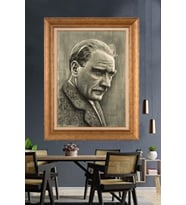 Altın Varaklı Çerçeveli Paspartulu Atatürk Tablo TR1215 (Gold)