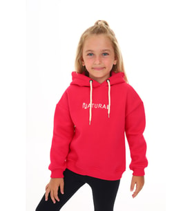 Toontoy Kız Çocuk Kapüşonlu Natural Nakışlı Sweatshirt (Koyu Fuşya)