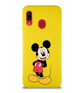 Samsung Galaxy A30 Soft Premier Kapak Mickey Mouse-B Tasarımlı Silikon Kılıf - Sarı (Şeffaf)
