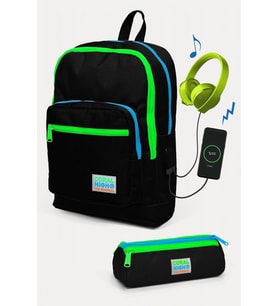 Coral High Kids Siyah USB'li 2'li Okul Çanta Seti - Erkek Çocuk