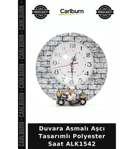 Özel Üretim Mutfak Dekoratif Duvar Saati Hediye Duvara Asmalı Aşcı Tasarımlı Polyester Saat ALK1542