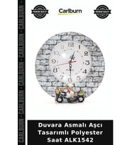 Özel Üretim Mutfak Dekoratif Duvar Saati Hediye Duvara Asmalı Aşcı Tasarımlı Polyester Saat ALK1542