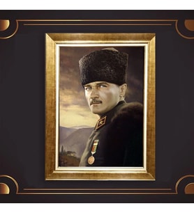 Özel Seri Paspartulu Çerçeveli Atatürk Tablo l88 (Gold)