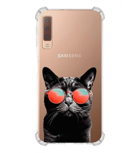 PrintiFy Samsung Galaxy A7 2018 Uyumlu Kedi 3 Baskılı Şeffaf Köşe Korumalı Antişok Kılıf