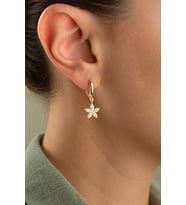 925 Ayar Gümüş Kadın Taşlı Lotus Çiçeği Halka Küpe Gold Renk