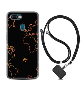 Oppo A5S A15 A16 A54 A55 A73 A74 Kılıf Boyun Askılı Silikon Harita ve Uçak 1777