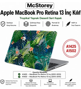 MacBook Pro Retina 13 İnç Kılıf A1425 A1502 Uyumlu Tropikal Yaprak ve Çiçek Desenli Sert Kapak Hard Case İnce Hafif Laptop Koruyucu R-621