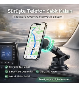 Hedyex UN-170 Araç İçi Telefon Tutucu Vantuzlu Mıknatıslı Cam ve Torpido Uyumlu