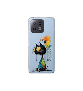 Xiaomi Mi 13 ile Uyumlu Splash Kedi Tasarımlı Şeffaf Silikon Kılıf