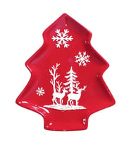 1 Adet 24x17cm Seramik Çam Ağacı Tabak Yılbaşı Kırmızı Desenli