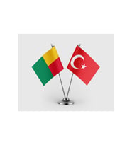 Benin Bayrağı ve Türk Bayrağı İkili Saten Masa Bayrağı Takımı