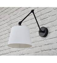 RİOLİGHT RETRO,RUSTİK BEYAZ HAREKETLİ KUMAŞ BAŞLIK SİYAH ÜÇ MAFSALLI METAL GÖVDE AKROBAT APLİK (Siyah - Beyaz)