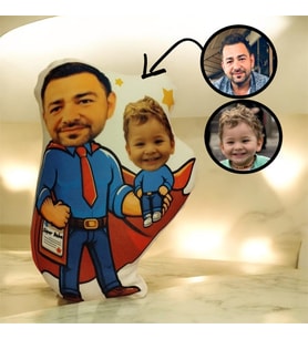 Kişiye Özel Süper Baba Ve Çoçuk Tasarımlı Şekilli Yastık (Karışık)