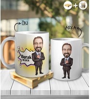 Kişiye Özel İsimli Müdür Karikatür Tasarım Beyaz Kupa ve Ahşap Palet Altlığı Hediyeli Kupa Bardak oh1034